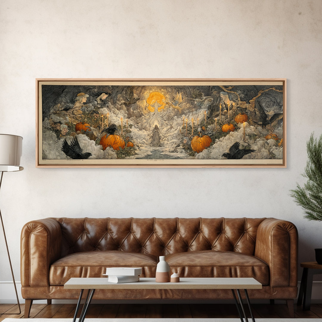 The First Frost Awakening, Expressionist Nightmare Art, Extra Wide Wall Art, Dark Fantasy Wall Art, Canvas Print, Halloween Wall Art