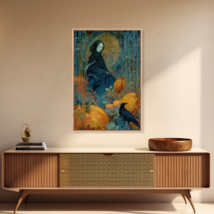 The First Frost Awakening, Expressionist Gothic Art, Vertical Wall Art, Dark Halloween Decor, Framed Canvas Print, Halloween Wall Art