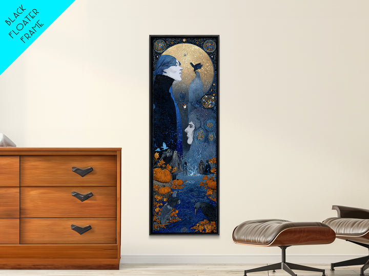 The First Frost Awakening, Stained Glass Gothic Art, Tall Narrow Wall Art, Dark Halloween Decor, Framed Canvas Print, Halloween Wall Art