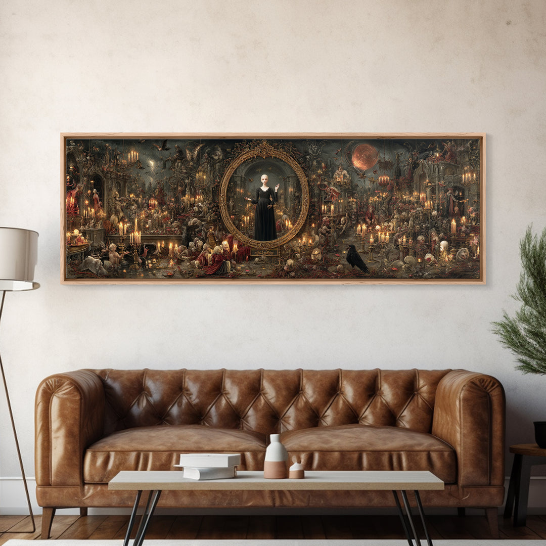 The Cursed Mirror, Medieval Grotesque Art, Extra Wide Wall Art, Dark Fantasy Wall Art, Canvas Print, Halloween Wall Art