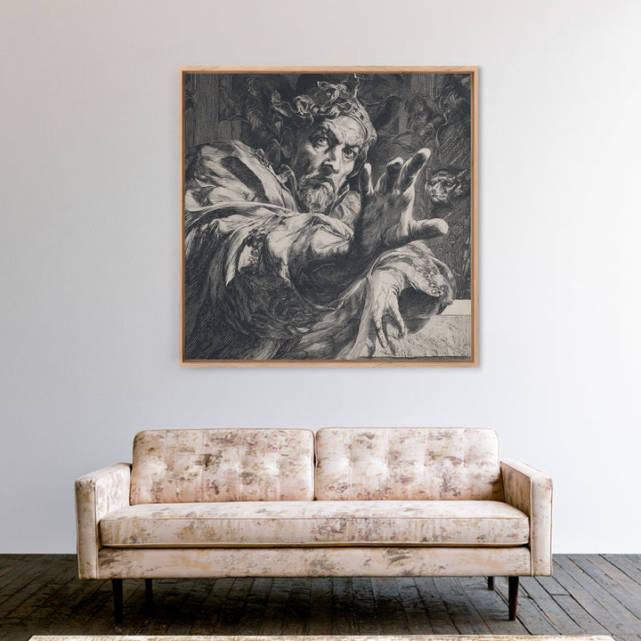 The Cursed Mirror, Renaissance Engraving Art, Square Wall Art, Gothic Horror Wall Art, Framed Canvas Print, Halloween Wall Art