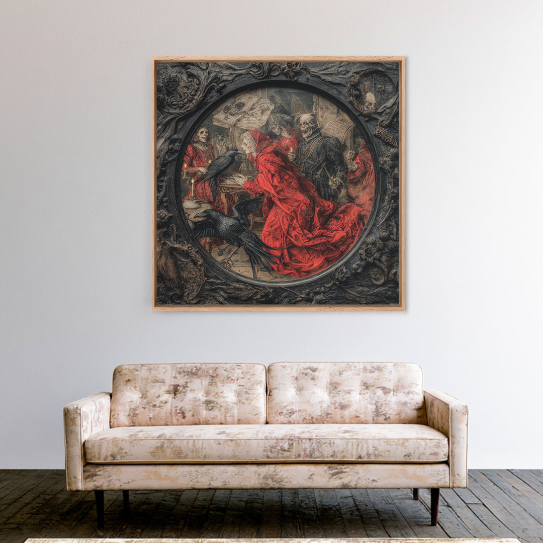 The Cursed Mirror, Danse Macabre Art, Square Wall Art, Macabre Wall Art, Canvas Print, Halloween Wall Art