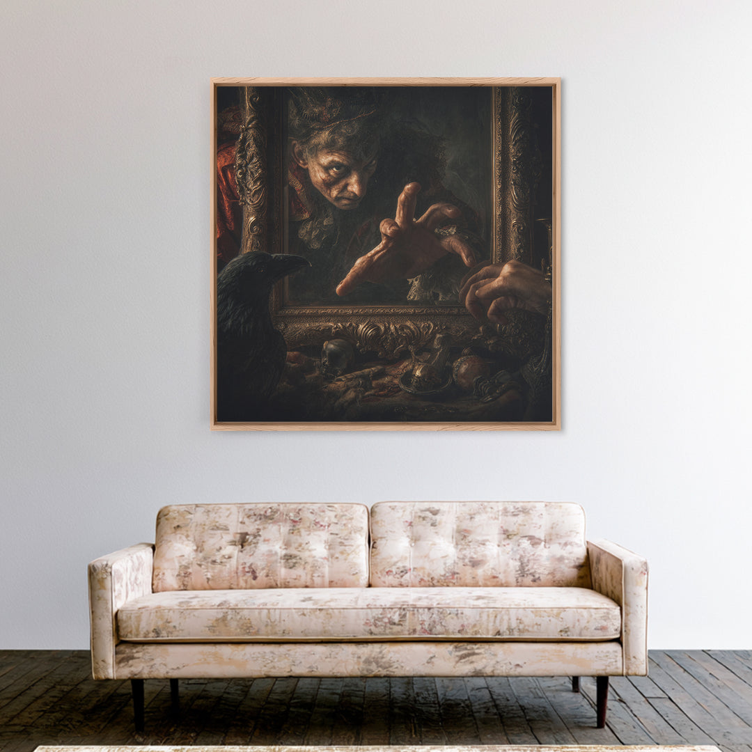 The Cursed Mirror, Baroque Witchcraft Art, Square Wall Art, Macabre Wall Art, Canvas Print, Halloween Wall Art, Gothic Home Decor