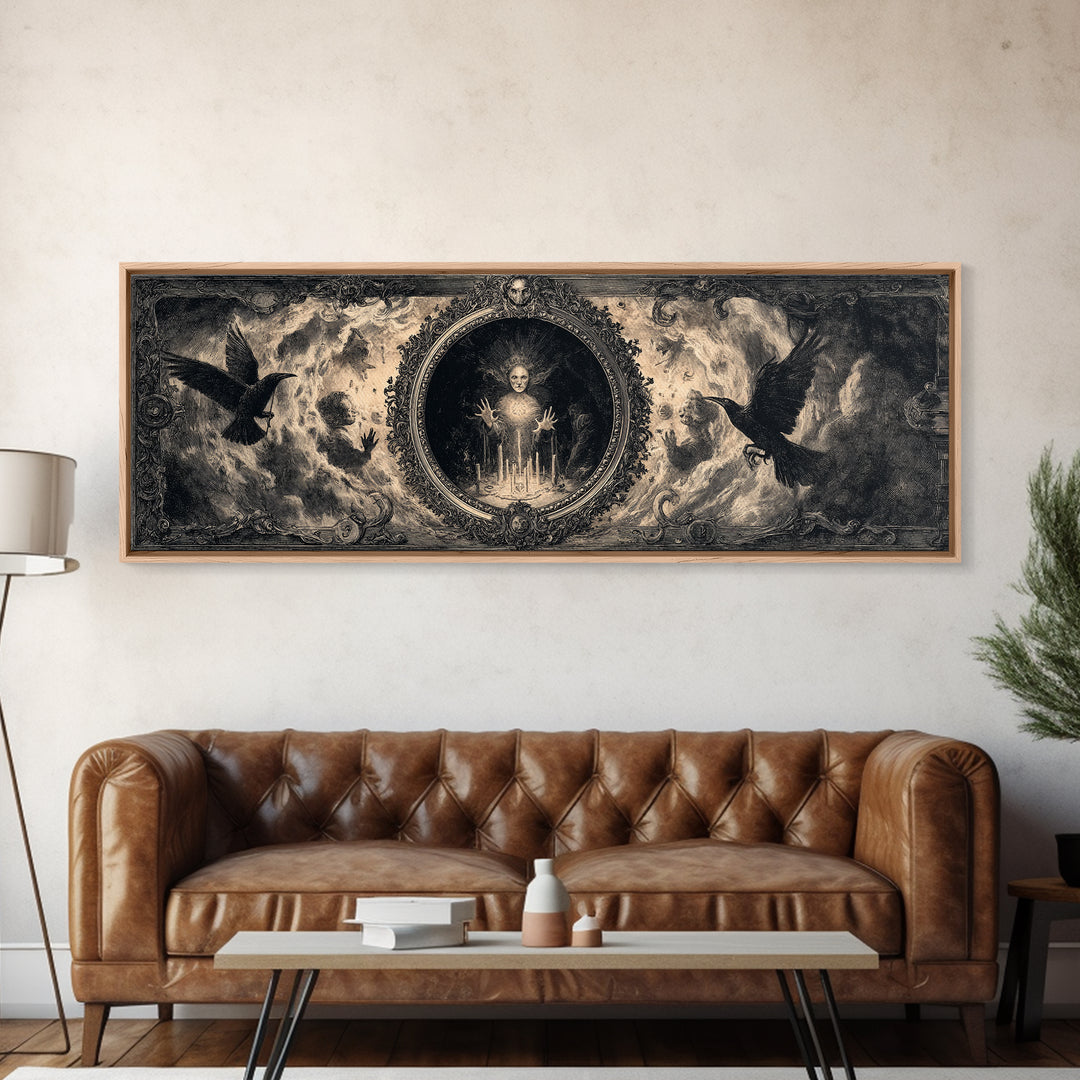 The Cursed Mirror, Dark Romantic Horror Art, Extra Wide Wall Art, Gothic Horror Wall Art, Canvas Print, Halloween Wall Art