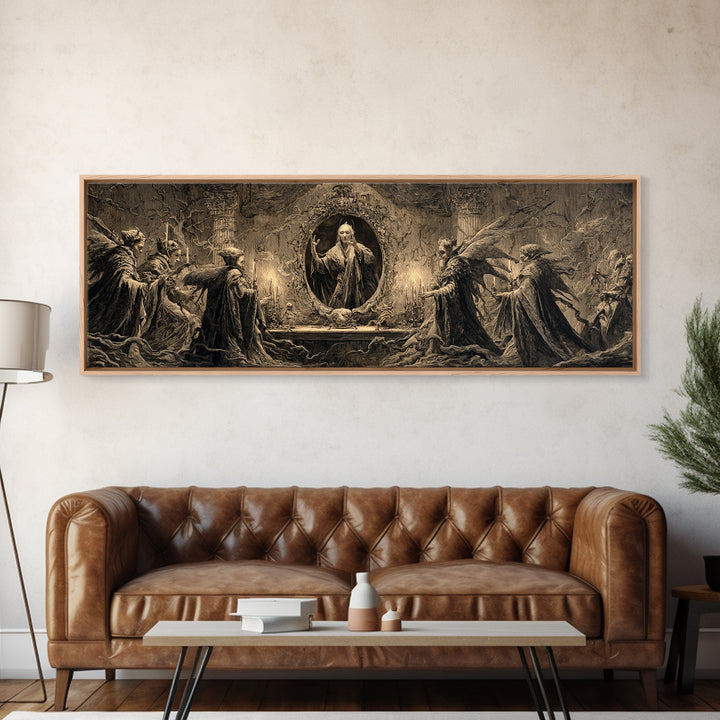 The Cursed Mirror, Visionary Gothic Art, Extra Wide Wall Art, Macabre Wall Art, Canvas Print, Halloween Wall Art, Gothic Home Decor