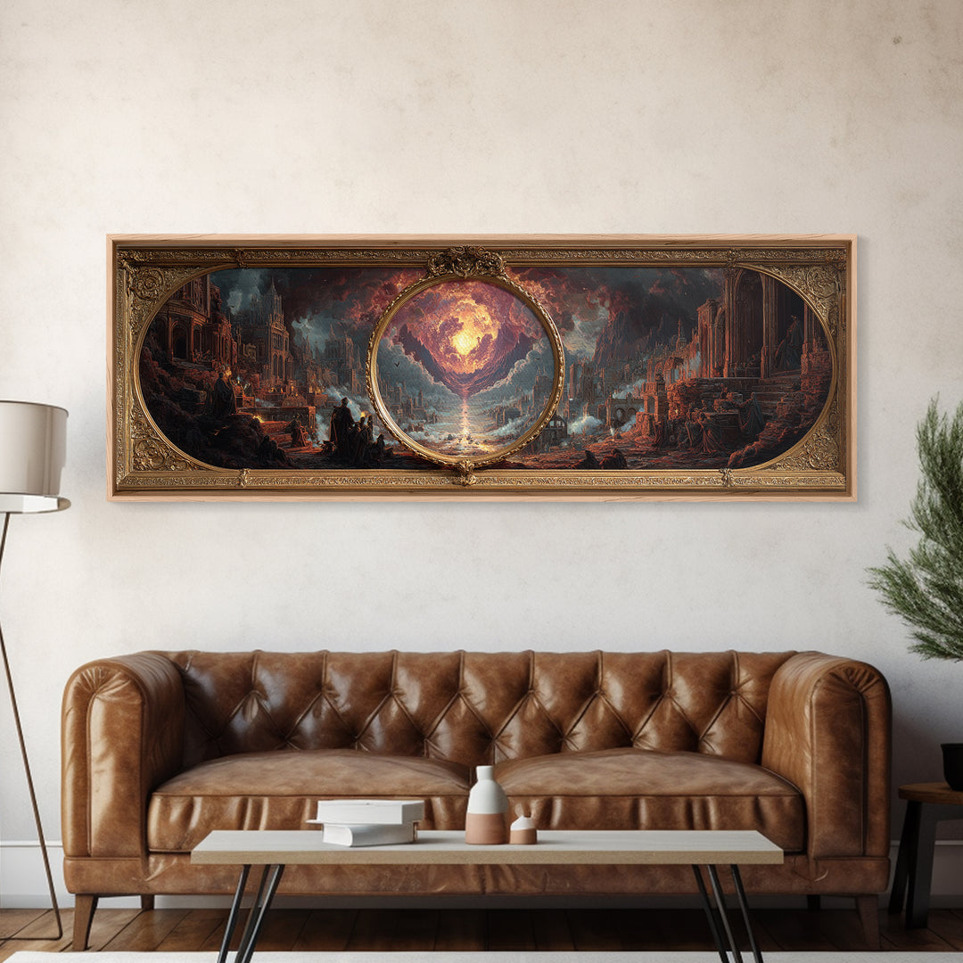 The Cursed Mirror, Apocalyptic Romantic Art, Extra Wide Wall Art, Gothic Horror Wall Art, Canvas Print, Halloween Wall Art
