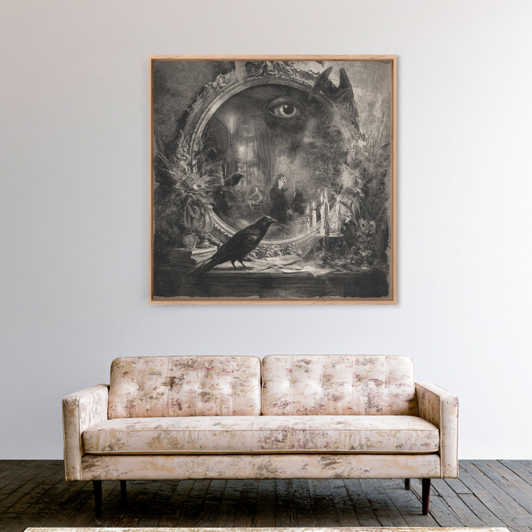 The Cursed Mirror, Symbolist Dream Art, Square Wall Art, Dark Fantasy Wall Art, Canvas Print, Halloween Wall Art, Halloween Decor