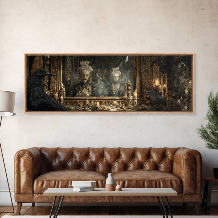 The Cursed Mirror, Ornate Symbolist Art, Extra Wide Wall Art, Macabre Wall Art, Framed Canvas Print, Halloween Wall Art