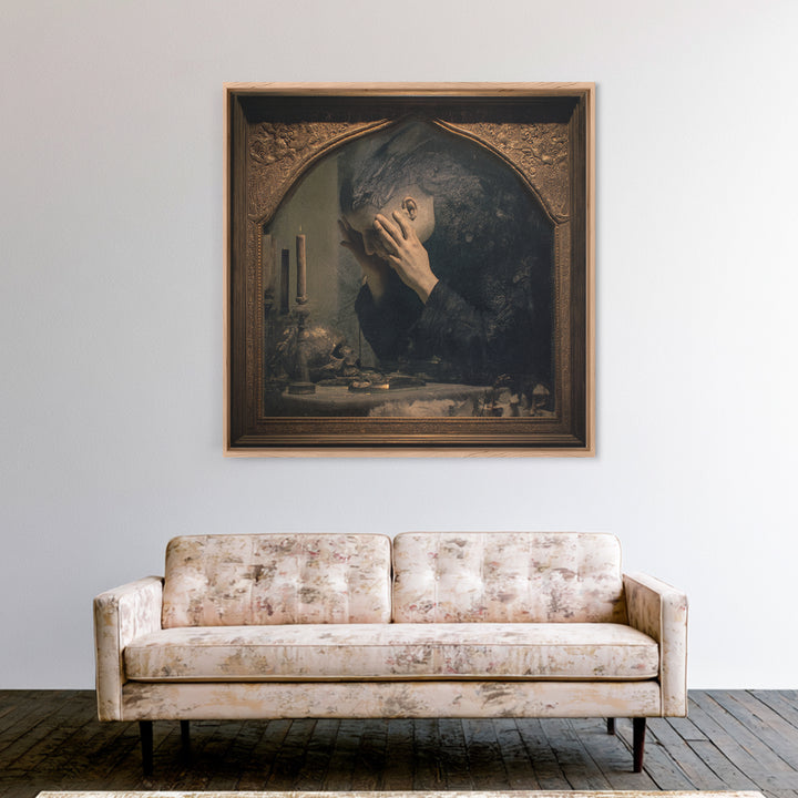 The Cursed Mirror, Dark Symbolist Art, Square Wall Art, Macabre Wall Art, Canvas Print, Halloween Wall Art, Collectible Wall Decor