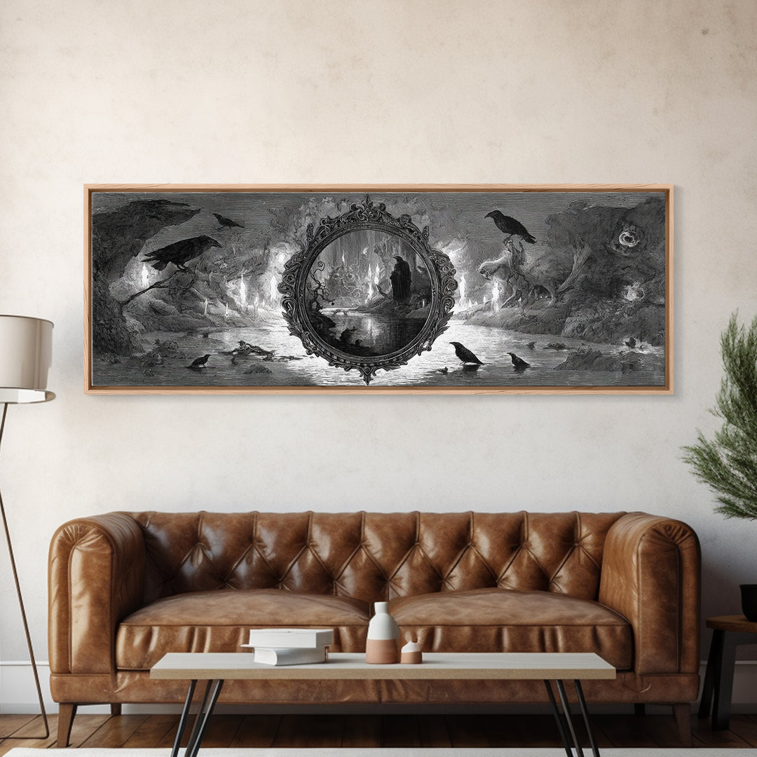 The Cursed Mirror, Expressionist Nightmare Art, Extra Wide Wall Art, Macabre Wall Art, Framed Canvas Print, Halloween Wall Art