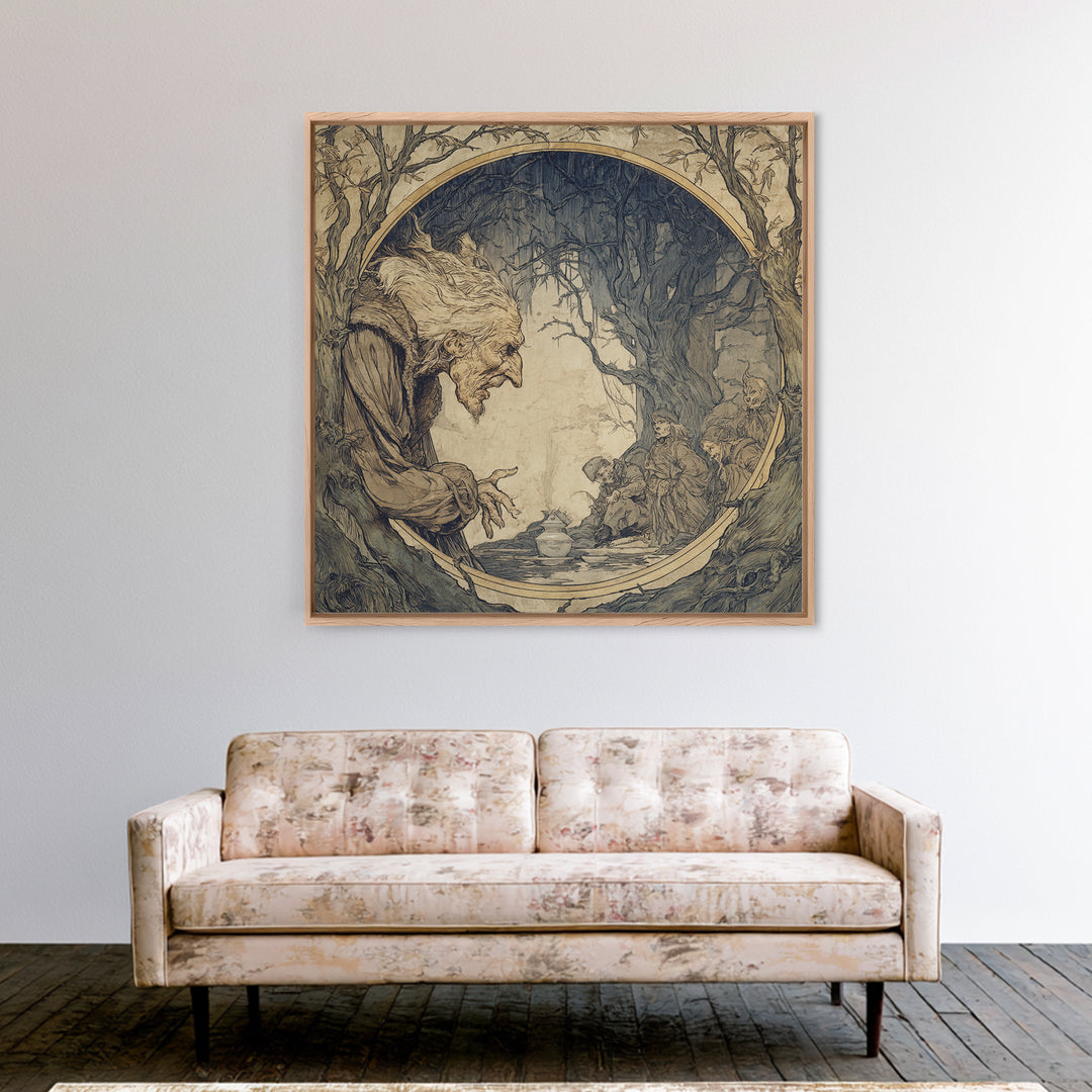 The Cursed Mirror, Gothic Storybook Art, Square Wall Art, Dark Fantasy Wall Art, Framed Canvas Print, Halloween Wall Art