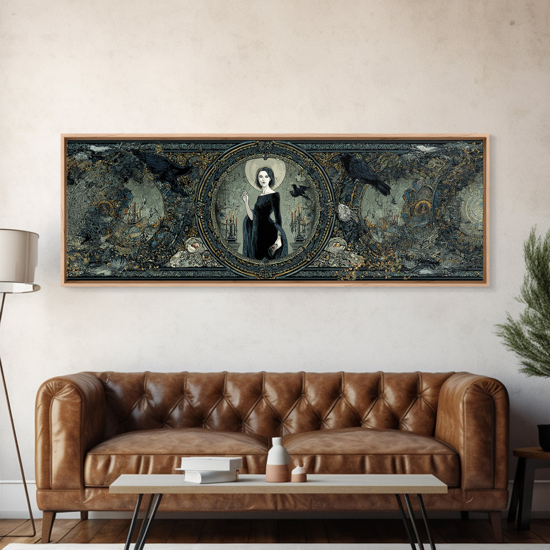 The Cursed Mirror, Stained Glass Gothic Art, Extra Wide Wall Art, Gothic Horror Wall Art, Canvas Print, Halloween Wall Art