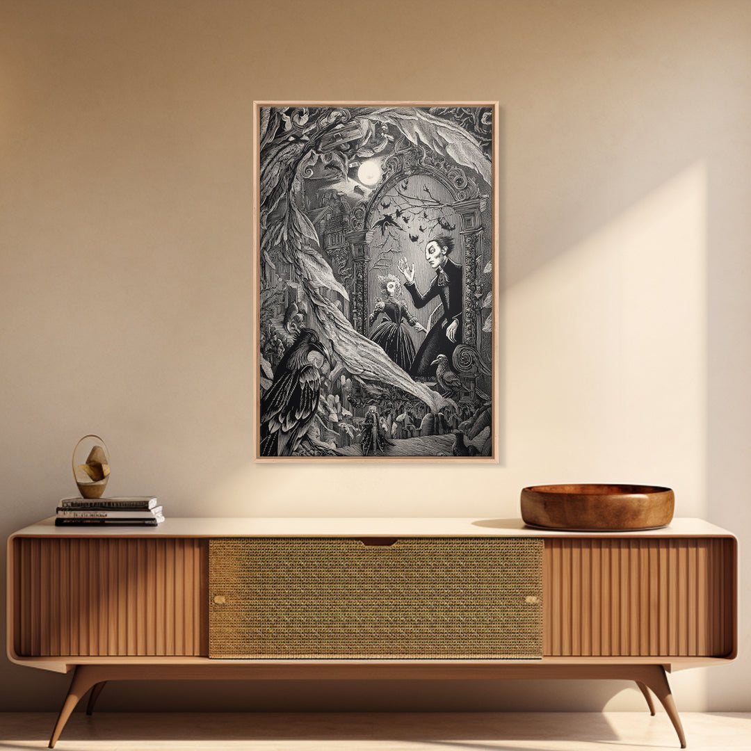 The Cursed Mirror, Victorian Macabre Art, Vertical Wall Art, Dark Halloween Decor, Framed Canvas Print, Halloween Wall Art