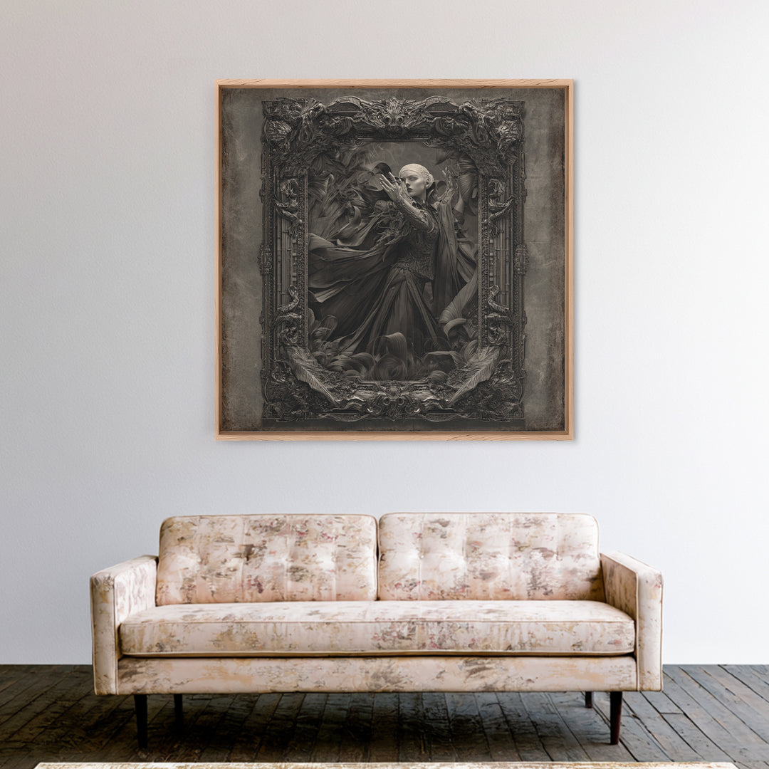 The Cursed Mirror, Biomechanical Horror Art, Square Wall Art, Dark Halloween Decor, Canvas Print, Halloween Wall Art, Macabre Wall Art