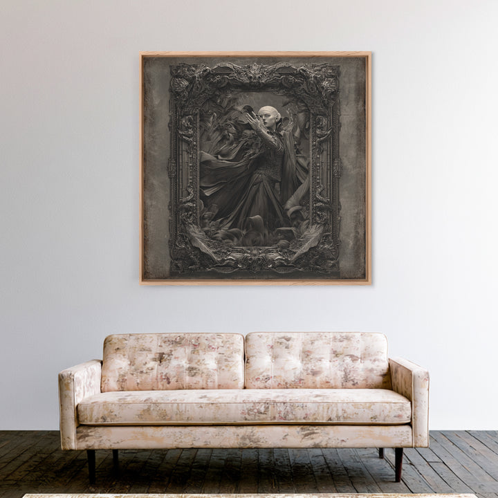 The Cursed Mirror, Biomechanical Horror Art, Square Wall Art, Dark Halloween Decor, Canvas Print, Halloween Wall Art, Macabre Wall Art