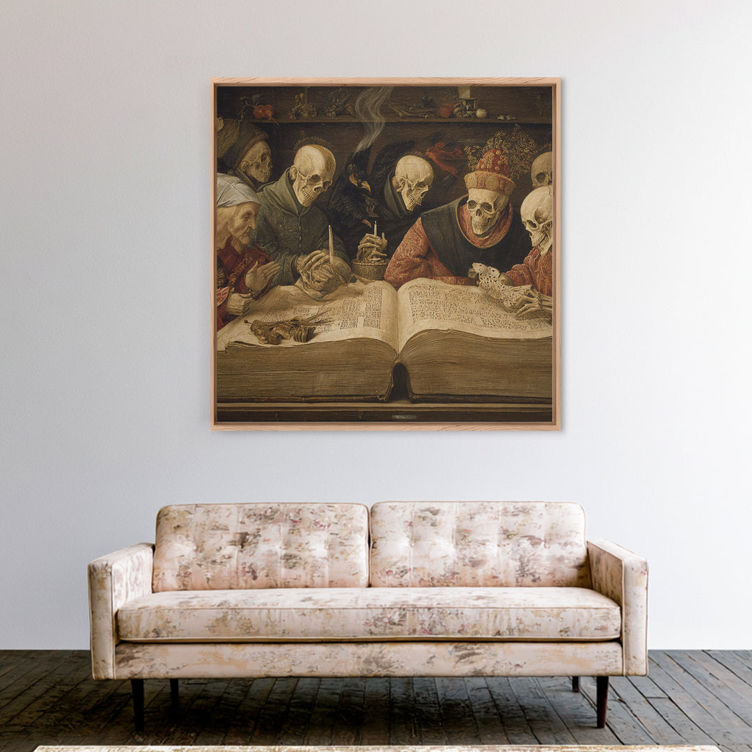 The Living Spellbook, Danse Macabre Art, Square Wall Art, Gothic Horror Wall Art, Framed Canvas Print, Halloween Decor