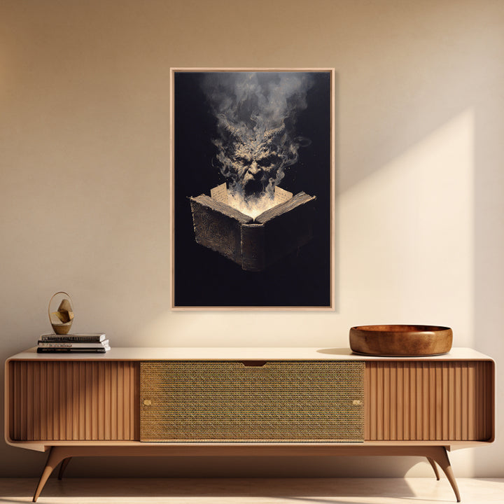 The Living Spellbook, Dark Romantic Horror Art, Vertical Wall Art, Gothic Horror Wall Art, Framed Canvas Print, Halloween Wall Art