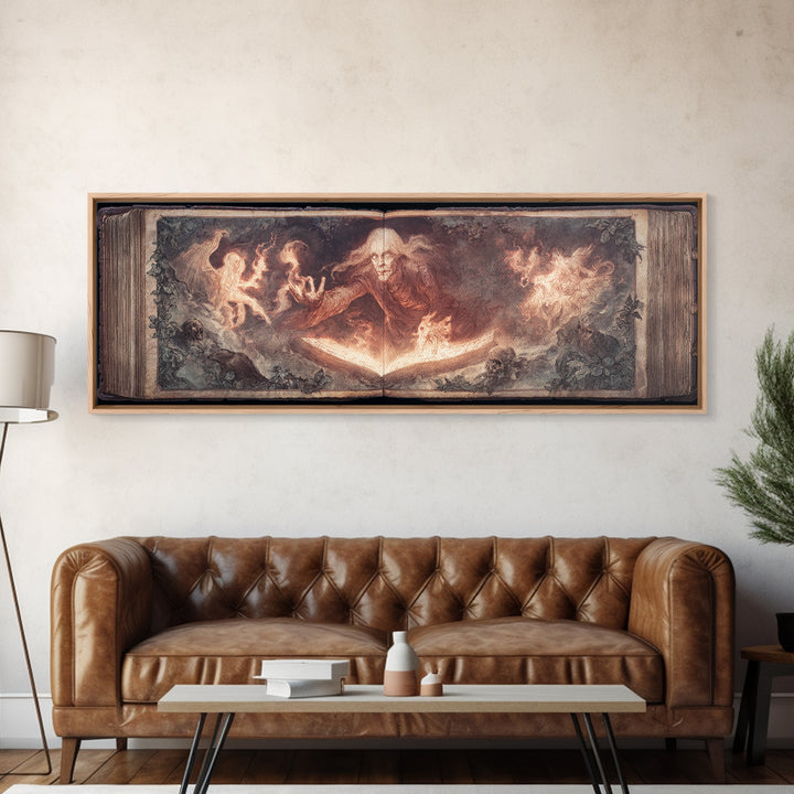 The Living Spellbook, Visionary Gothic Art, Extra Wide Wall Art, Macabre Wall Art, Canvas Print, Halloween Wall Art, Halloween Decor