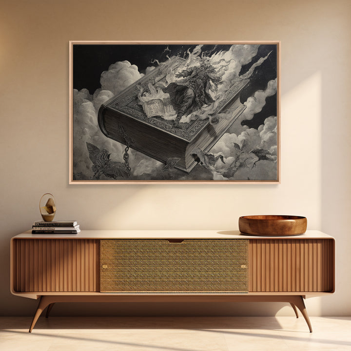 The Living Spellbook, Architectural Etching Art, Landscape Wall Art, Dark Fantasy Wall Art, Canvas Print, Halloween Wall Art