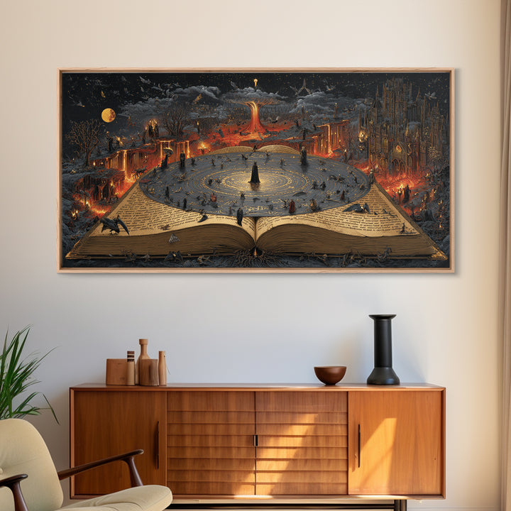 The Living Spellbook, Apocalyptic Romantic Art, Wide Panoramic Art, Gothic Horror Wall Art, Canvas Print, Halloween Wall Art