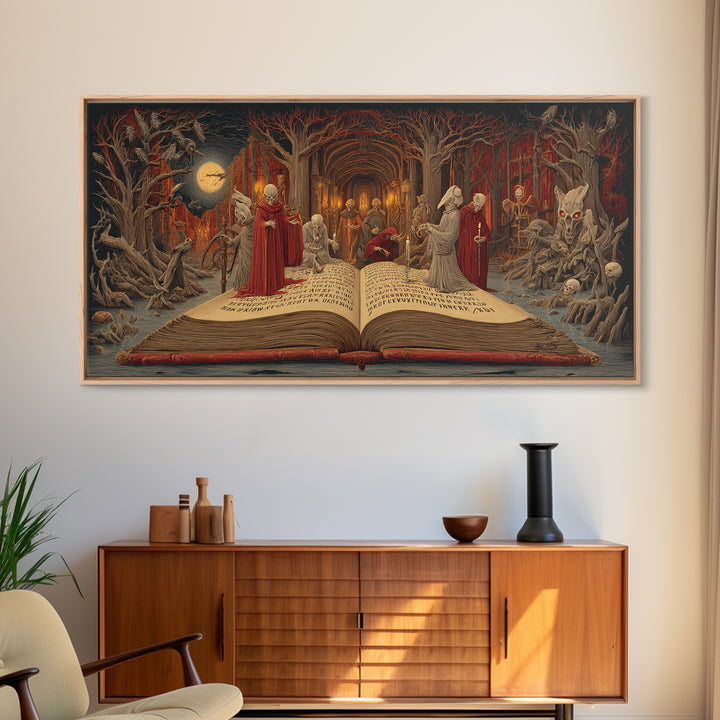 The Living Spellbook, Expressionist Nightmare Art, Wide Panoramic Art, Dark Fantasy Wall Art, Canvas Print, Halloween Wall Art
