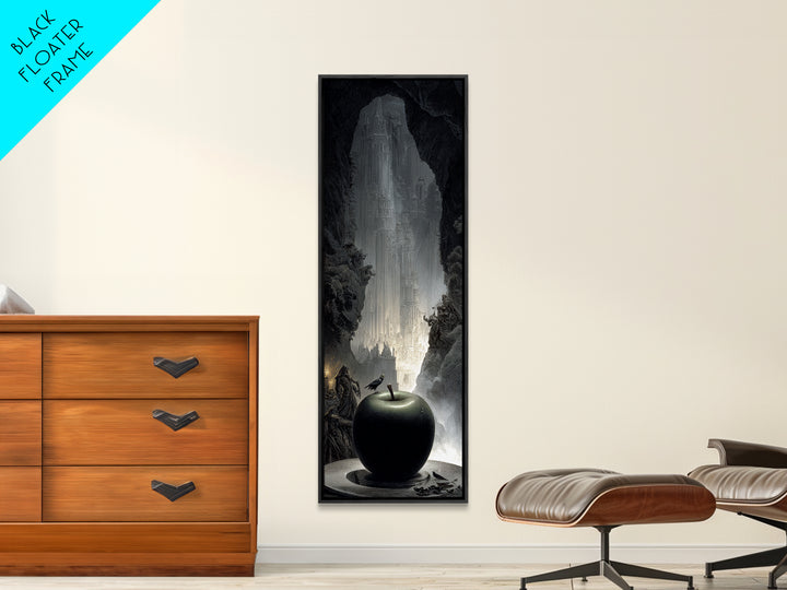 The Poisoned Apple, Gothic Engraving Art, Tall Narrow Wall Art, Dark Fantasy Wall Art, Framed Canvas Print, Halloween Wall Art