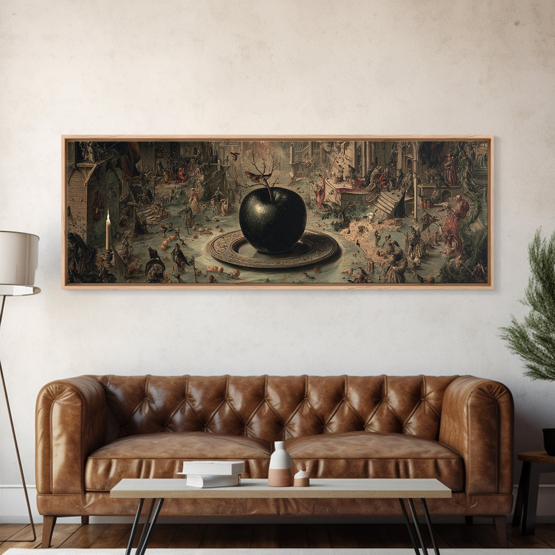 The Poisoned Apple, Medieval Grotesque Art, Extra Wide Wall Art, Gothic Horror Wall Art, Framed Canvas Print, Halloween Wall Art
