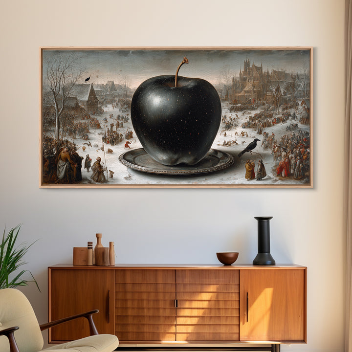 The Poisoned Apple, Northern Renaissance Horror, Wide Panoramic Art, Dark Fantasy Wall Art, Framed Canvas Print, Halloween Decor