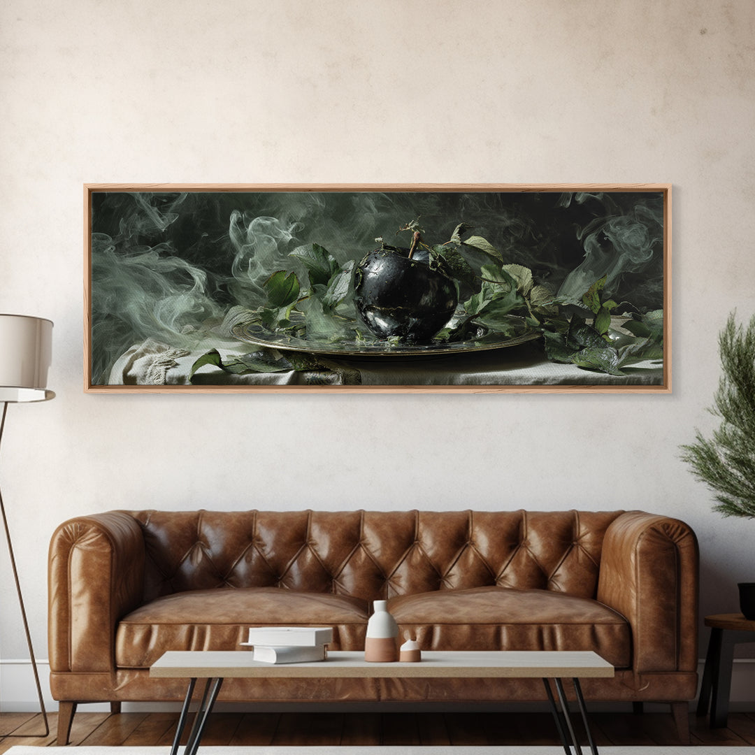 The Poisoned Apple, Dark Renaissance Art, Extra Wide Wall Art, Dark Halloween Decor, Framed Canvas Print, Halloween Wall Art