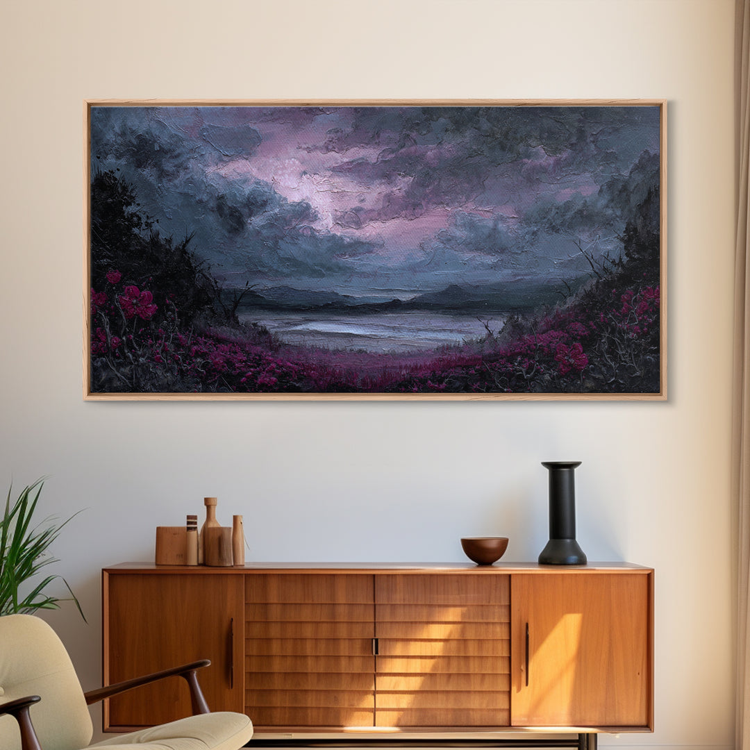Storm Clouds over an Abandoned Field Framed Canvas Print, Dark Art, Contemporary Art, Living Room Decor, Fine Art, Nocturne, DAR-2x1-10
