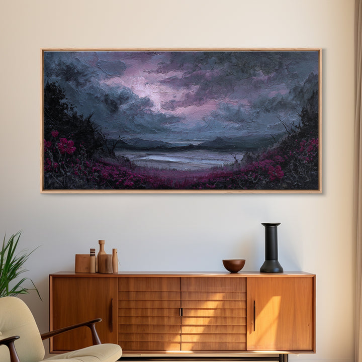 Storm Clouds over an Abandoned Field Framed Canvas Print, Dark Art, Contemporary Art, Living Room Decor, Fine Art, Nocturne, DAR-2x1-10