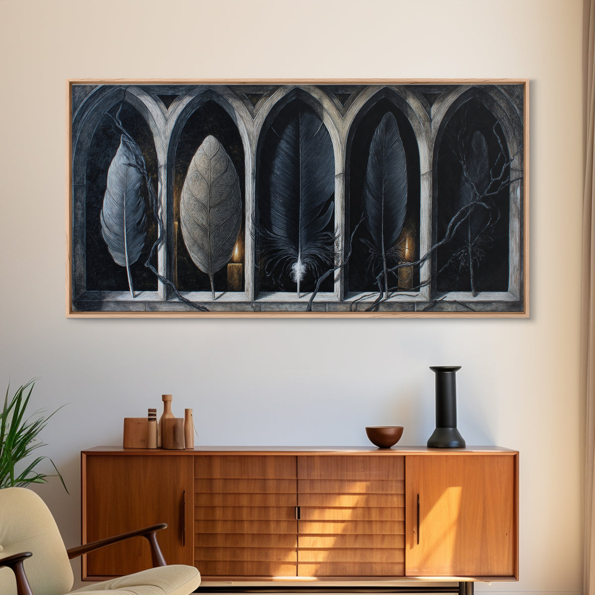Gothic Cathedral Window Framed Canvas Print, Dark Art, Room Decor, Living Room Decor, Fine Art, Nocturne, Digital Art, DAR-2x1-12