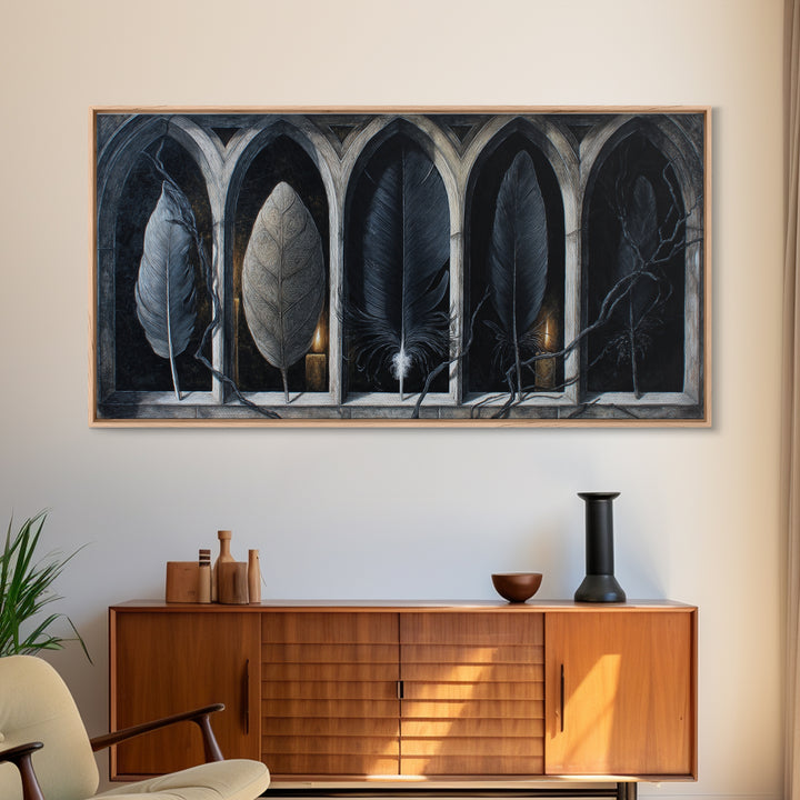 Gothic Cathedral Window Framed Canvas Print, Dark Art, Room Decor, Living Room Decor, Fine Art, Nocturne, Digital Art, DAR-2x1-12