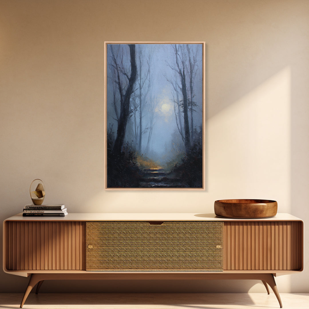 Moonlit Forest Path Canvas Print, Dark Art, Original Painting, Living Room Decor, Fine Art, Nocturne, Gothic Art, Horror Decor, DAR-2x3-35