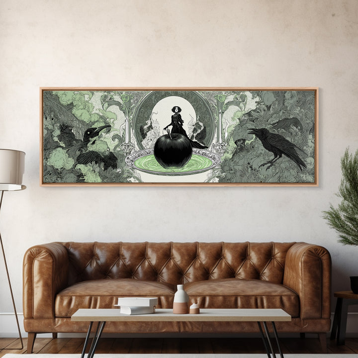 The Poisoned Apple, Decadent Line Art, Extra Wide Wall Art, Dark Fantasy Wall Art, Framed Canvas Print, Halloween Wall Art