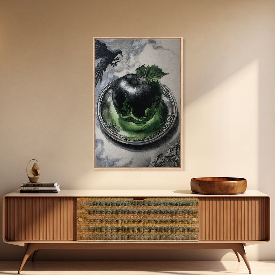 The Poisoned Apple, Victorian Macabre Art, Vertical Wall Art, Dark Halloween Decor, Framed Canvas Print, Halloween Wall Art