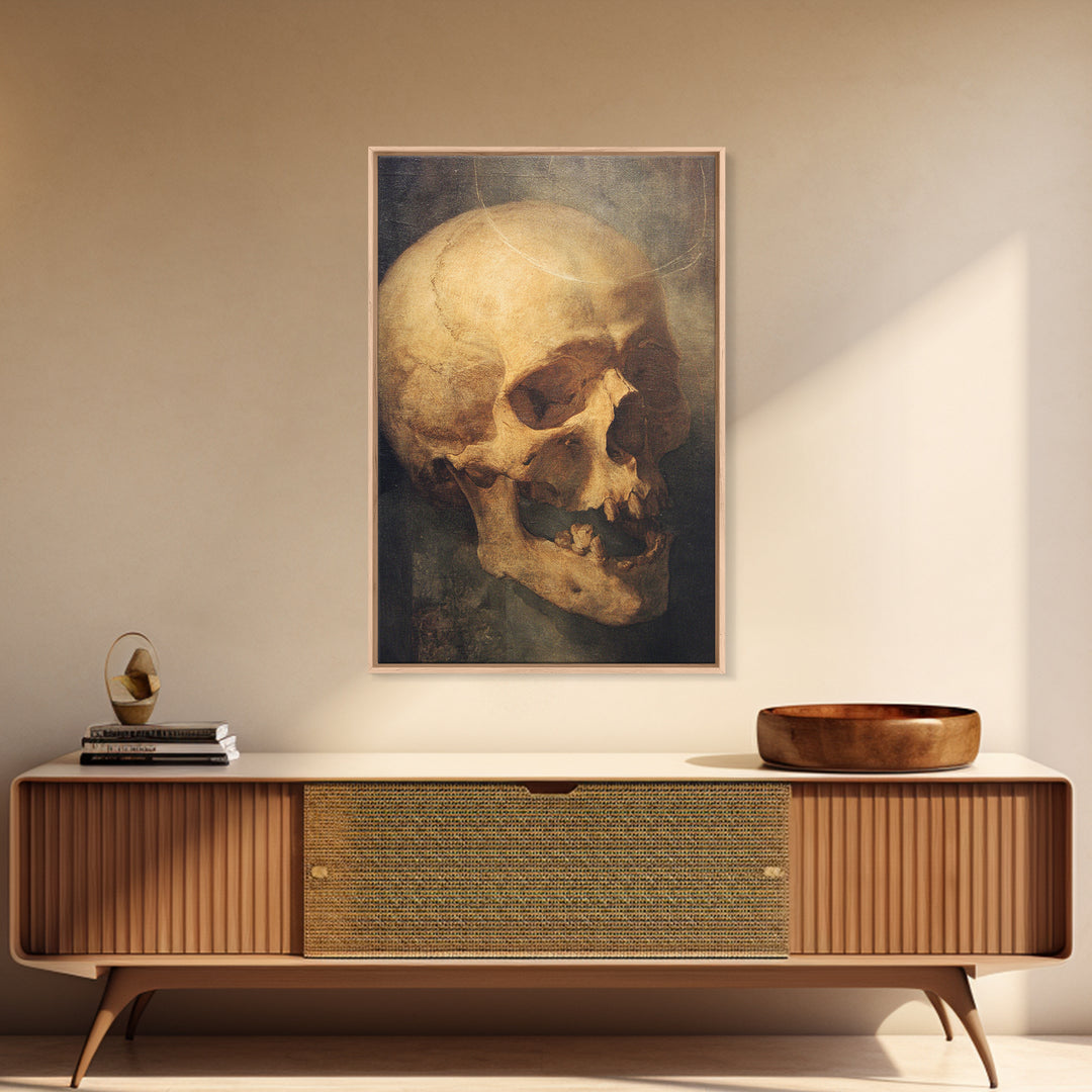 The Talking Skull, Dark Renaissance Art, Vertical Wall Art, Dark Halloween Decor, Framed Canvas Print, Halloween Wall Art