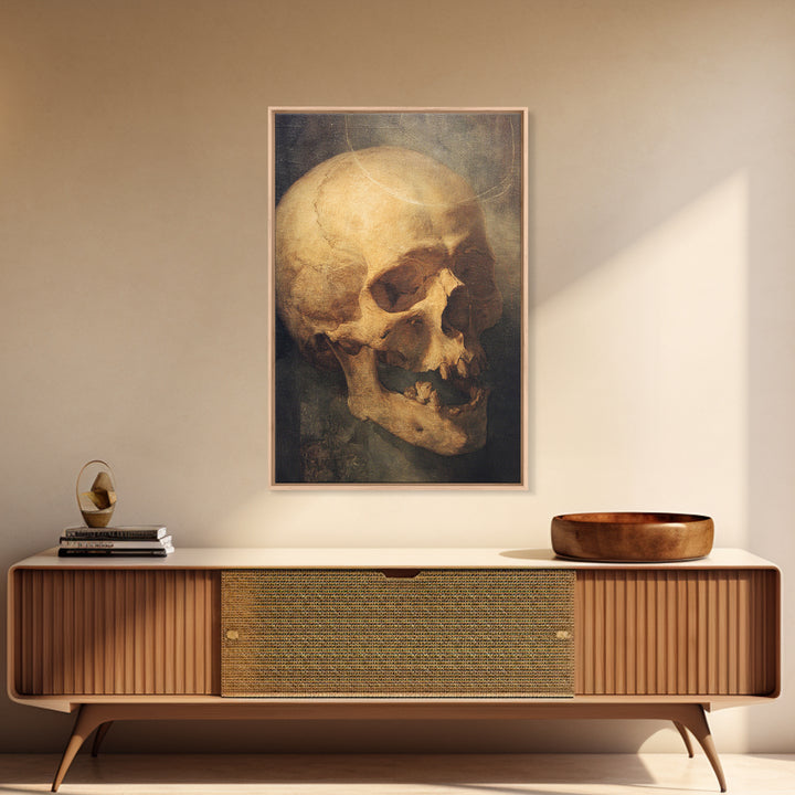 The Talking Skull, Dark Renaissance Art, Vertical Wall Art, Dark Halloween Decor, Framed Canvas Print, Halloween Wall Art