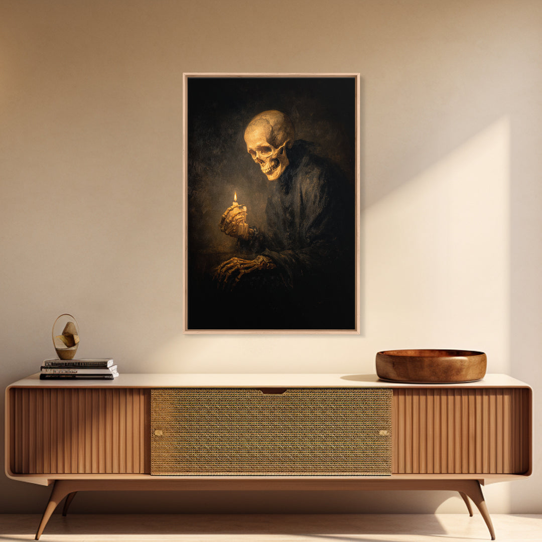 The Talking Skull, Dark Romantic Horror Art, Vertical Wall Art, Dark Halloween Decor, Framed Canvas Print, Halloween Wall Art