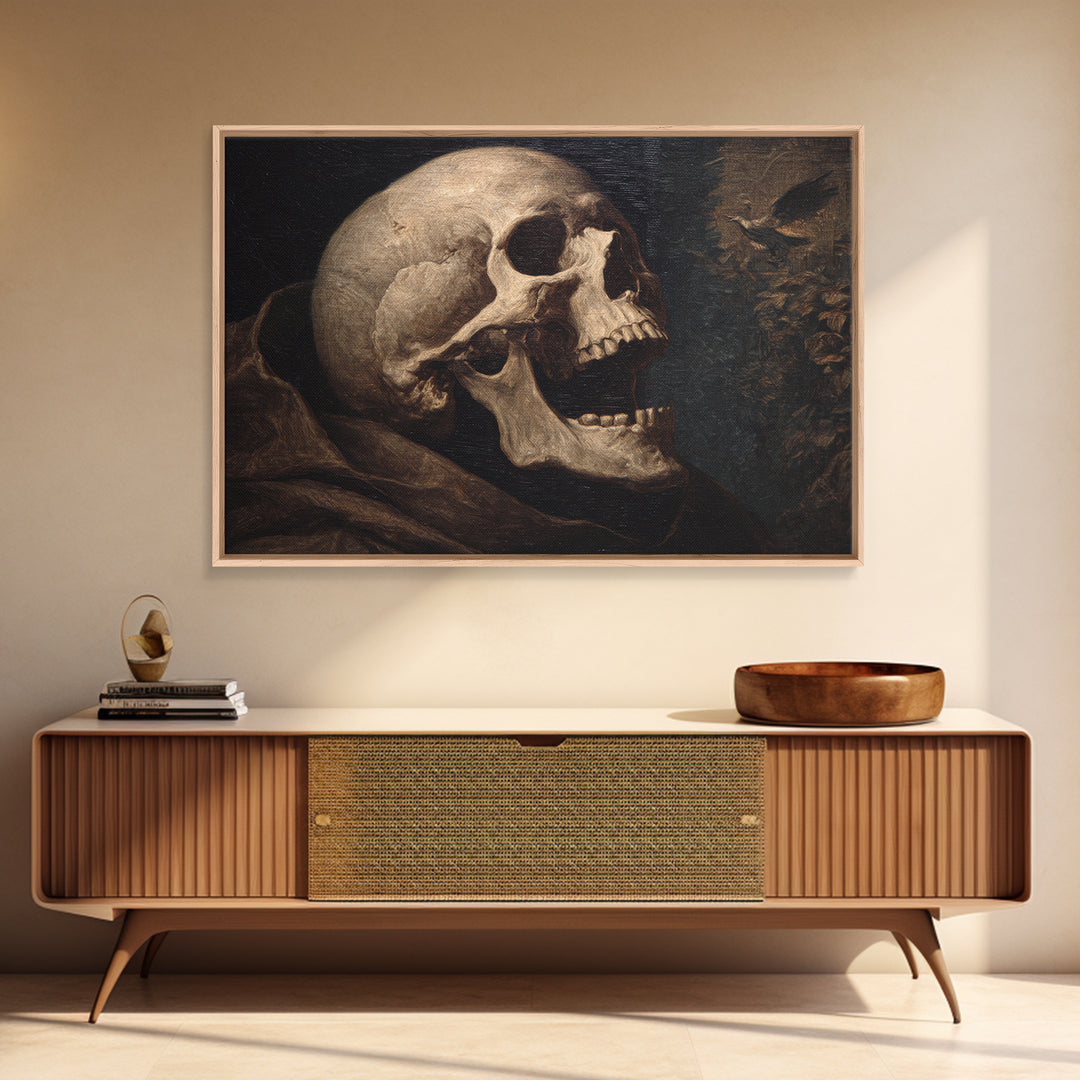 The Talking Skull, Symbolist Gothic Landscape, Landscape Wall Art, Gothic Horror Wall Art, Framed Canvas Print, Halloween Wall Art