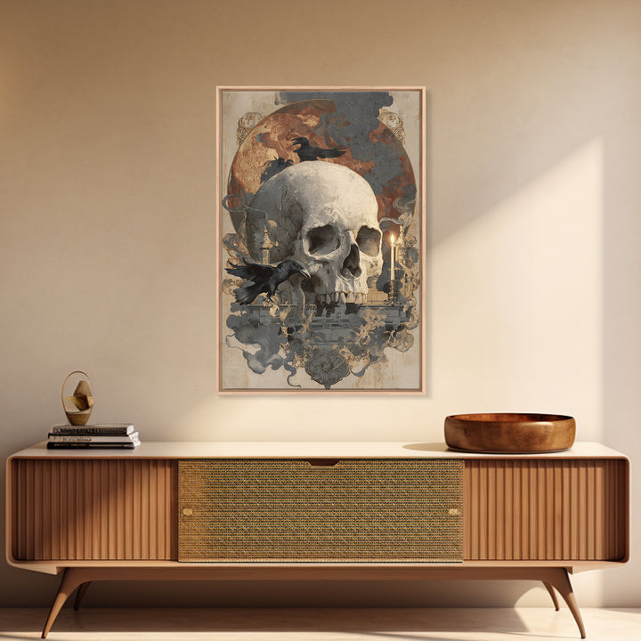 The Talking Skull, Decadent Gothic Art, Vertical Wall Art, Macabre Wall Art, Canvas Print, Halloween Wall Art, Seasonal Home Decor