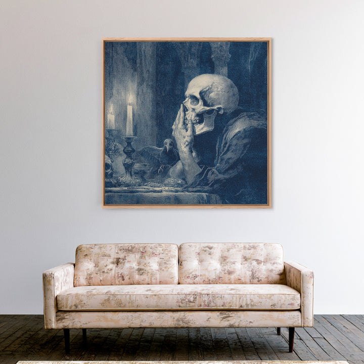 The Talking Skull, Dark Symbolist Art, Square Wall Art, Dark Halloween Decor, Framed Canvas Print, Halloween Wall Art