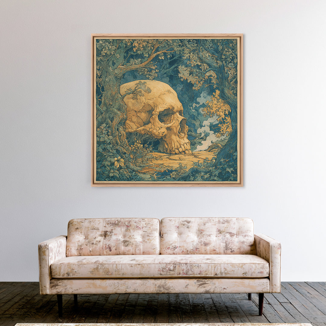 The Talking Skull, Gothic Storybook Art, Square Wall Art, Gothic Horror Wall Art, Framed Canvas Print, Halloween Wall Art