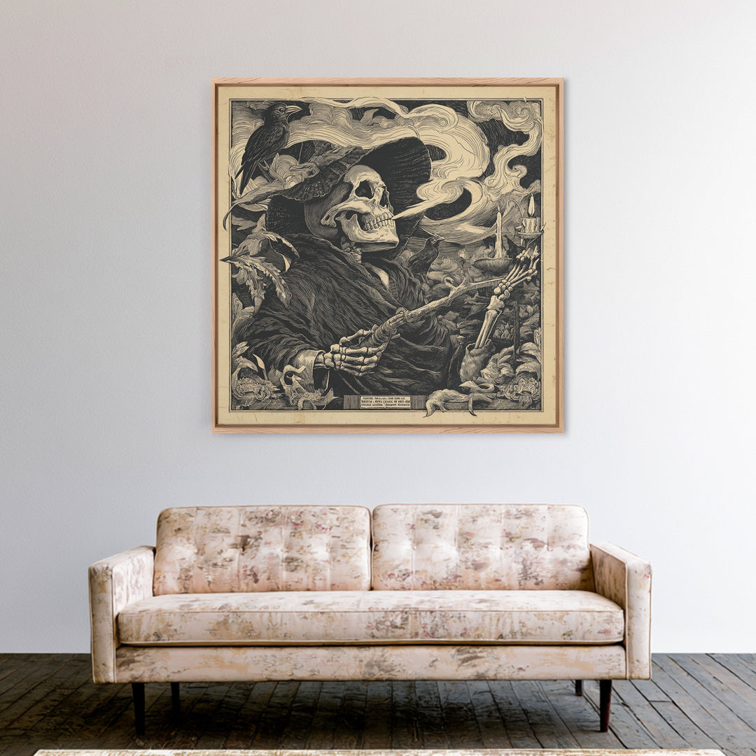 The Talking Skull, Macabre Folk Print Art, Square Wall Art, Gothic Horror Wall Art, Canvas Print, Halloween Wall Art