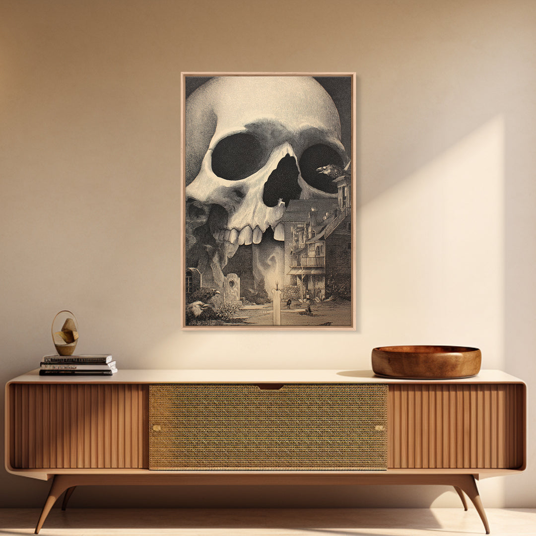 The Talking Skull, Victorian Macabre Art, Vertical Wall Art, Dark Fantasy Wall Art, Framed Canvas Print, Halloween Wall Art