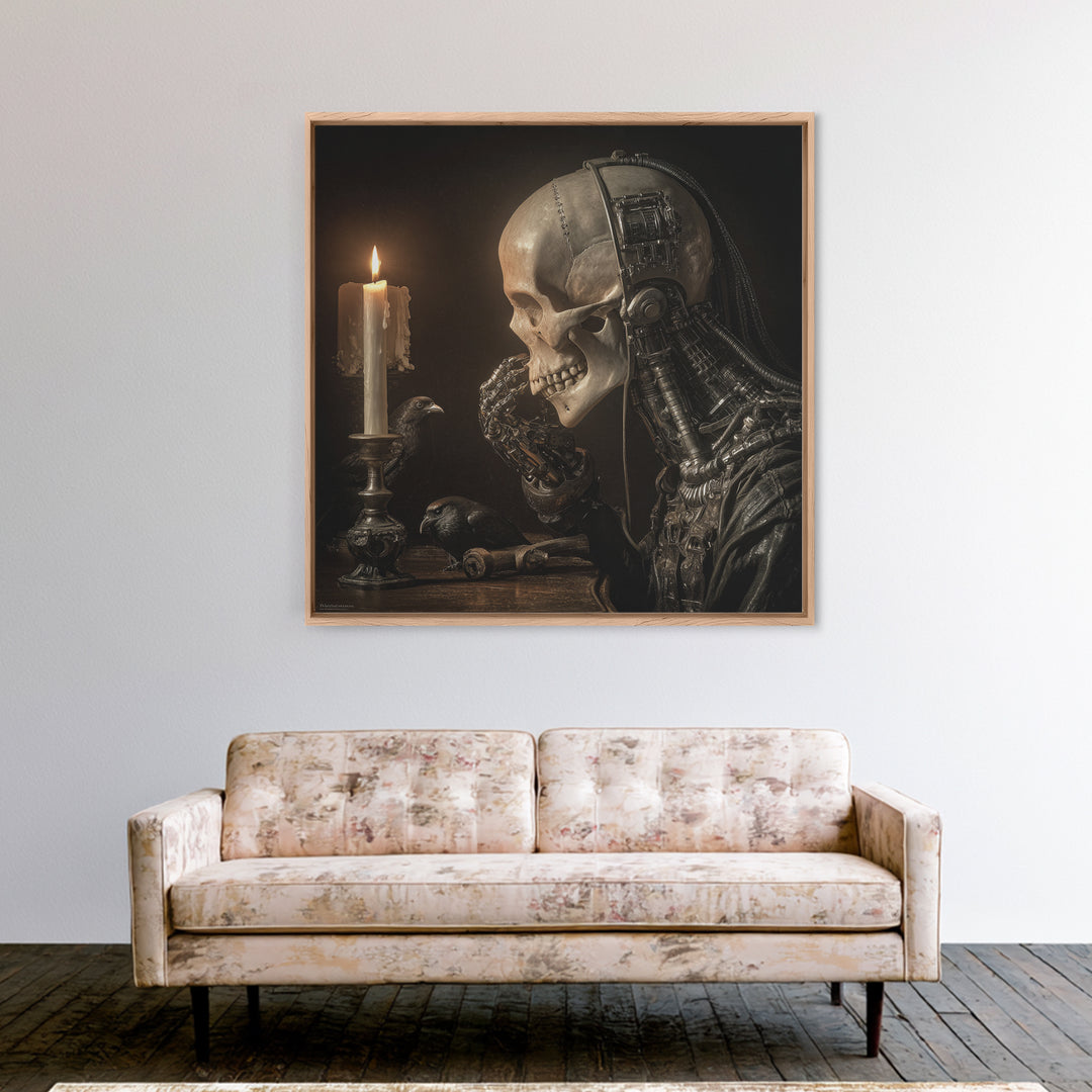 The Talking Skull, Biomechanical Horror Art, Square Wall Art, Macabre Wall Art, Framed Canvas Print, Halloween Wall Art, Statement Wall Art