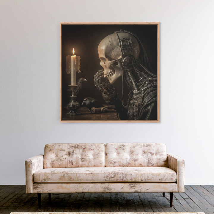 The Talking Skull, Biomechanical Horror Art, Square Wall Art, Macabre Wall Art, Framed Canvas Print, Halloween Wall Art, Statement Wall Art