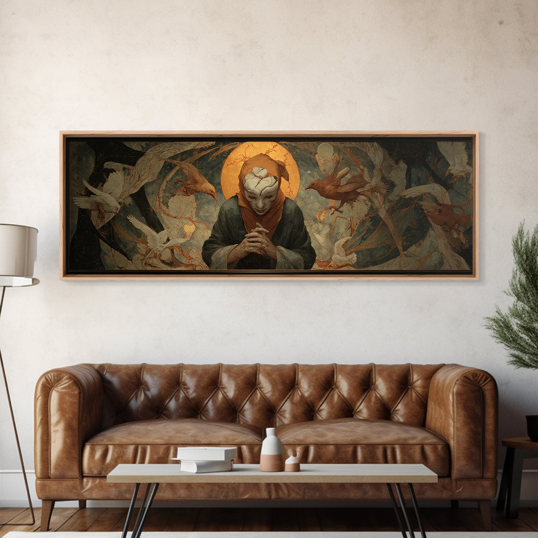 The Cracked Porcelain Mask, Dark Renaissance Art, Extra Wide Wall Art, Dark Halloween Decor, Canvas Print, Halloween Wall Art