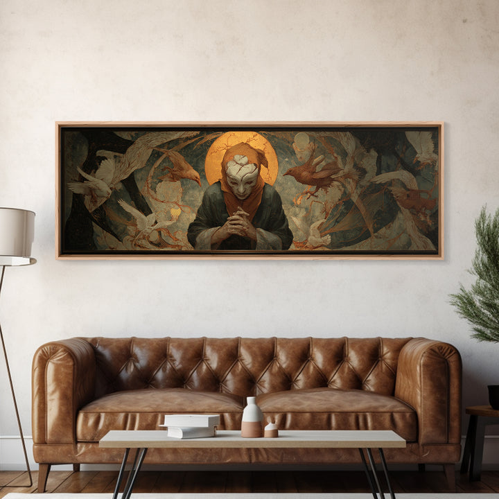 The Cracked Porcelain Mask, Dark Renaissance Art, Extra Wide Wall Art, Dark Halloween Decor, Canvas Print, Halloween Wall Art