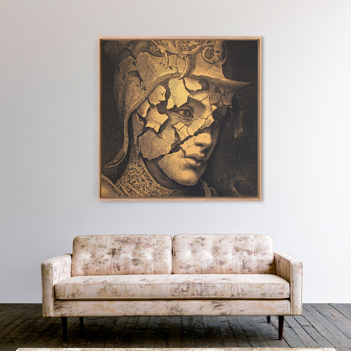 The Cracked Porcelain Mask, Renaissance Engraving Art, Square Wall Art, Dark Halloween Decor, Canvas Print, Halloween Wall Art